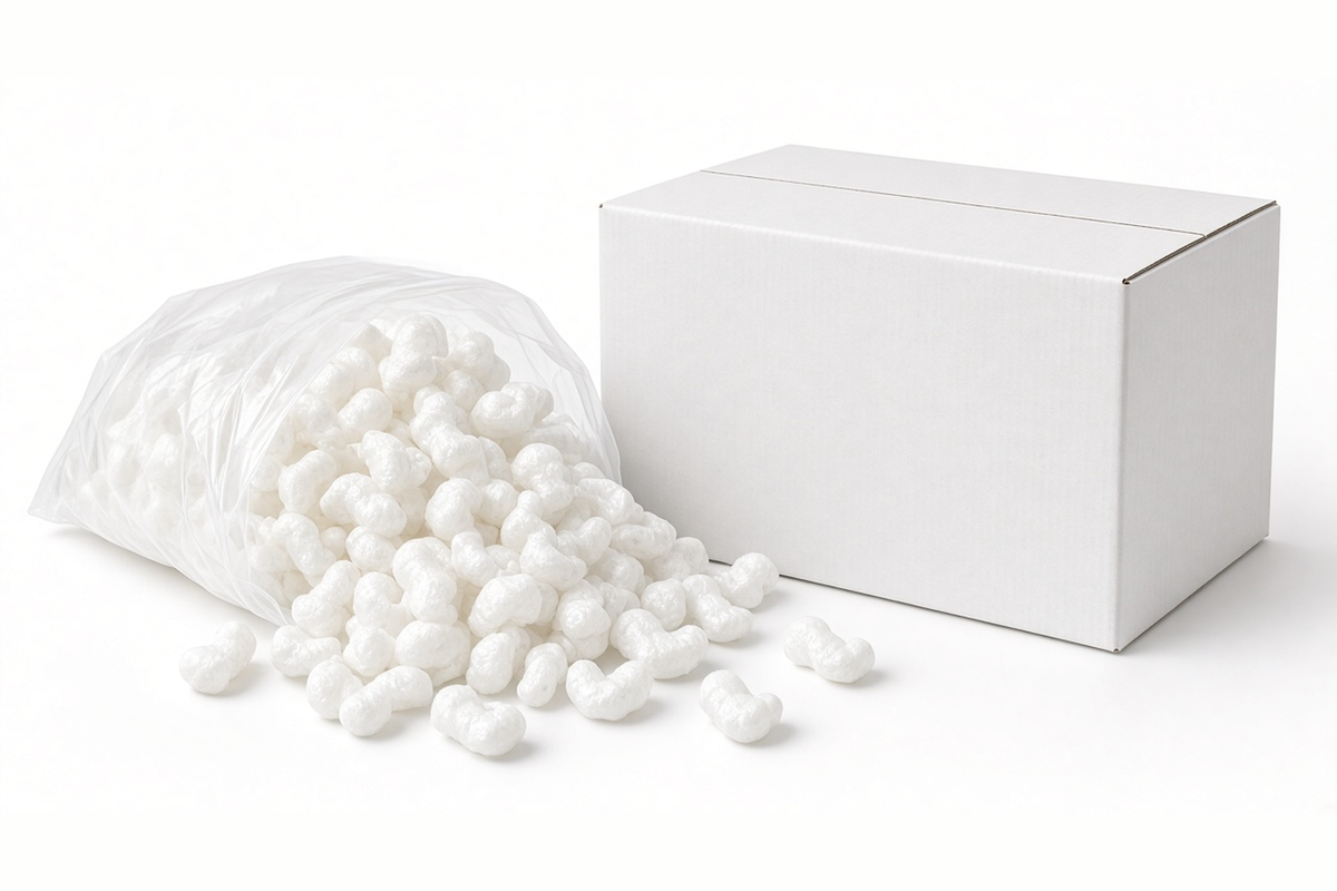 White Styrofoam Packing Peanuts — 20 cu ft Bag